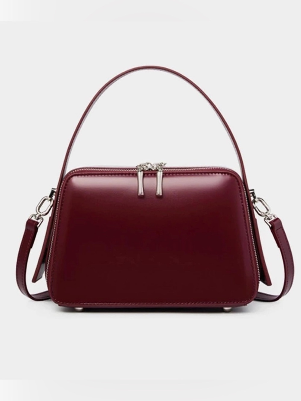 Vintage genuine leather Structured Leather Crossbody Bag in Burgundy - Picture 3 of 17